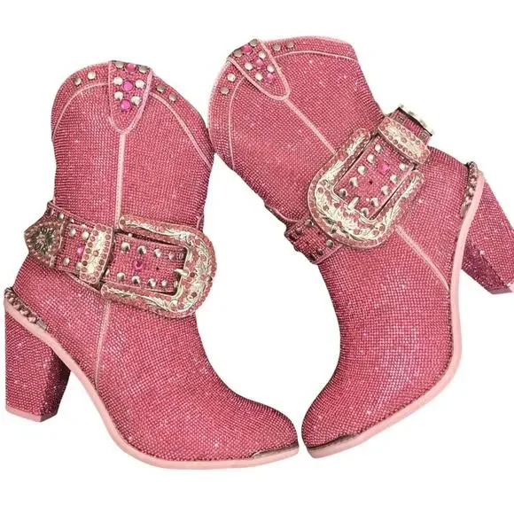 Pink Rhinestone Cowboy Boots‎ Size 11 New in Box - Picture 10 of 11